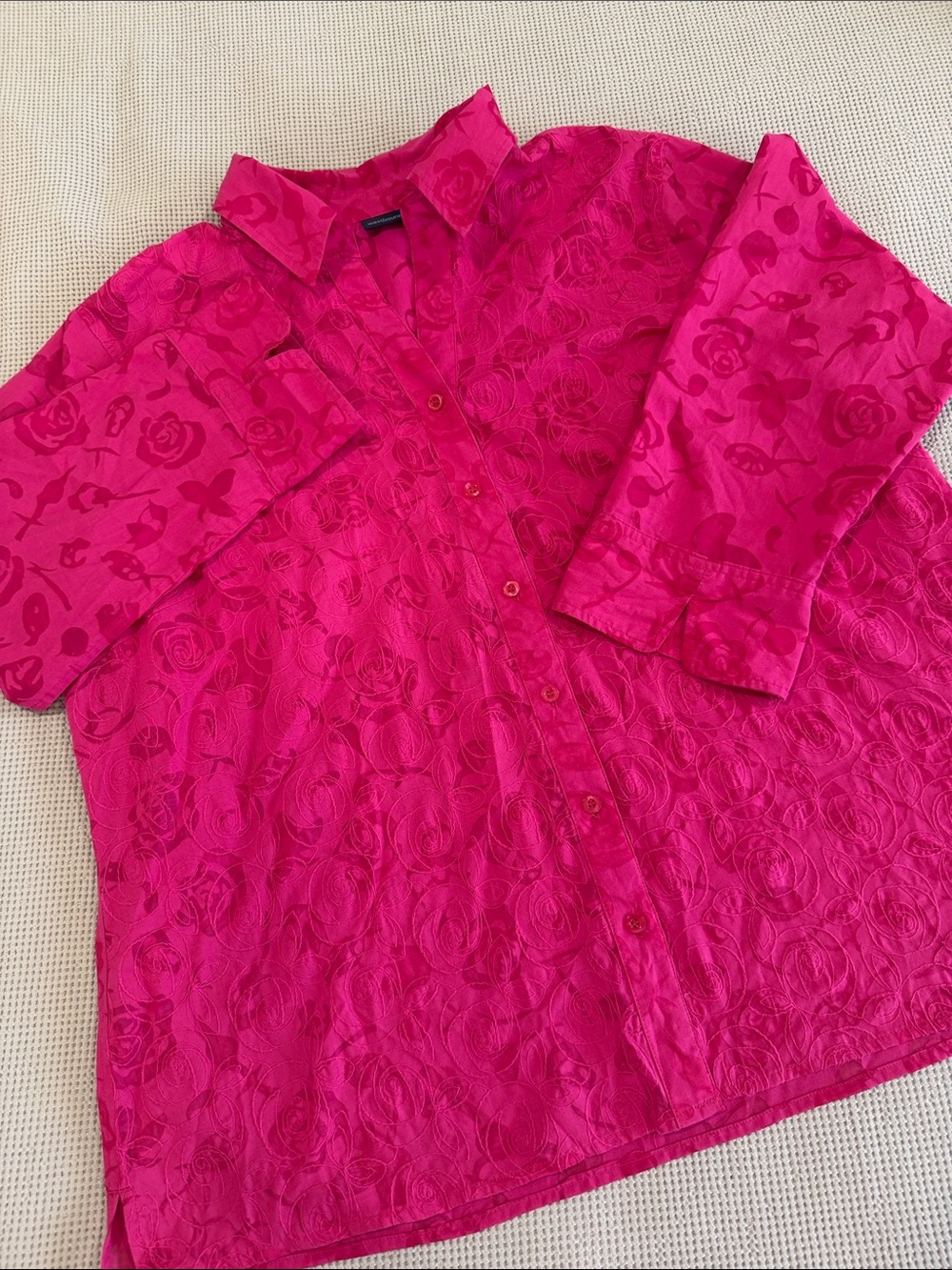 Westbound Girls Fuchsia Floral Jacquard Button-Down Shirt